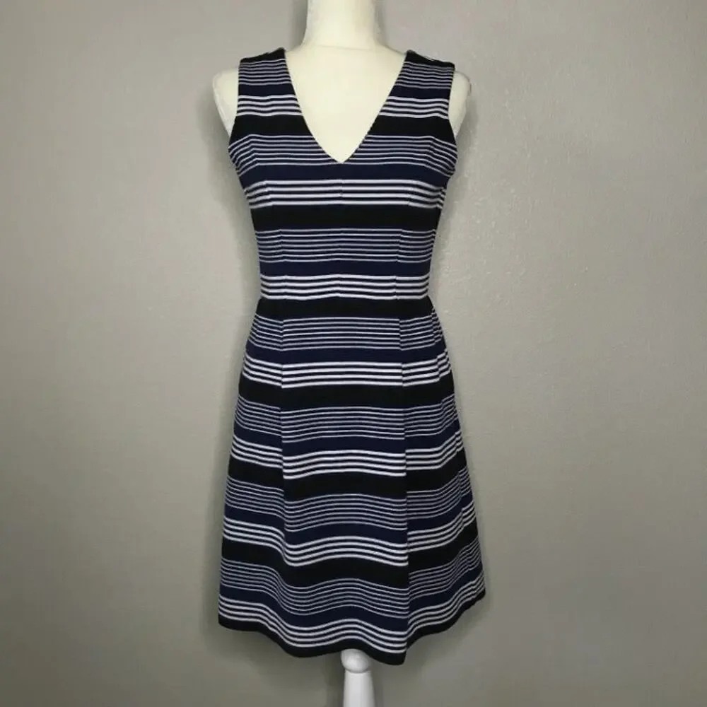 Madewell Gallerist Ponte V-Neck Striped Sleeveless Dress Small